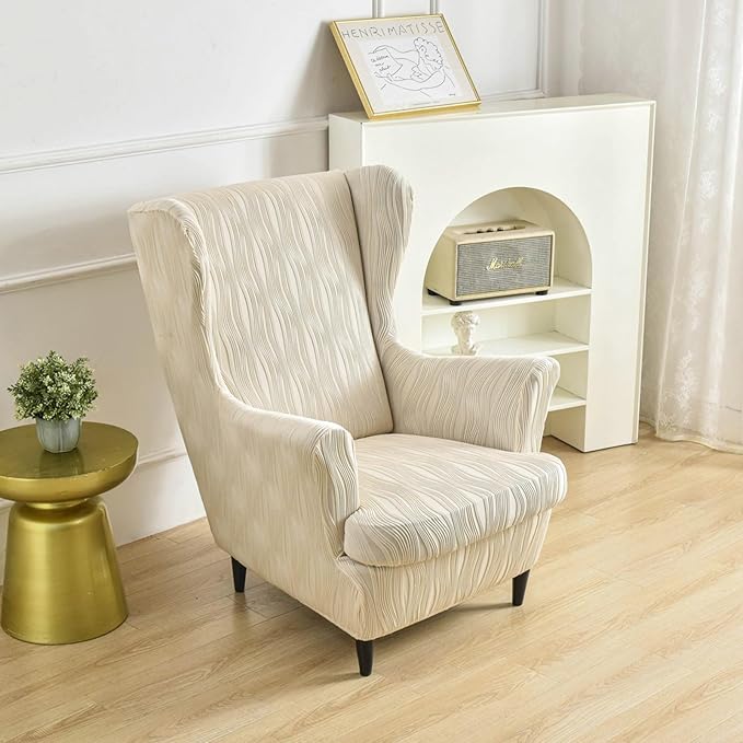 HAOYONG Wingback Chair Slipcovers Elastic Jacquard Wing Chair Covers 2 Pieces