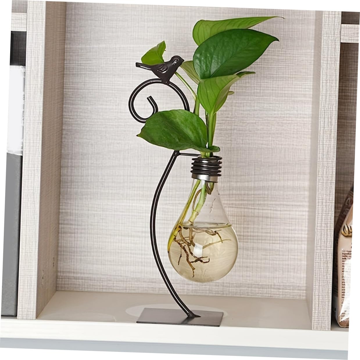 MAGICLULU Creative Hydroponic Glass Small Vase with Metal Stand, Decorative Tabletop Bird Plant Terrarium for Home Décor and Modern Living Room Centerpiece