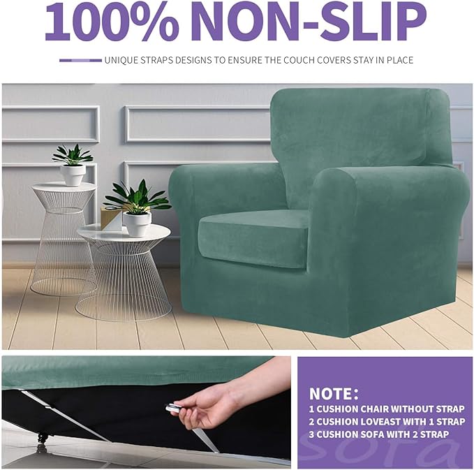 ZNSAYOTX Luxury Velvet Sofa Cover 3 Piece Stretch Loveseat Covers