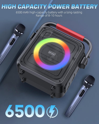 Karaoke Machine,Karaoke Machine for Adults & Kids,Portable Karaoke Speaker with 2 Wireless Microphones,PA System Supports Live/TF Card/USB/AUX//REC/TWS