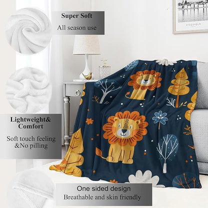 Lion Blanket Cute Cartoon Jungle Tree Throw Blankets,Birthday Gifts for Kids Adult & Animal Lovers,Lightweight Soft Fleece,for Sofa Couch Bed Room Rustic Safari-Themed Decor 40x50in