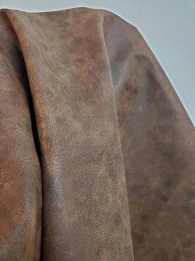 NAT Leathers | Brown Distressed Soft Faux Vegan Leather PU | 10 Yards 360" x