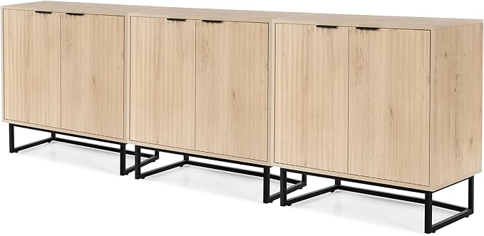 EYYTHUNG Fluted Storage Cabinet Set of 3, Sideboard Buffet Cabinet Modern