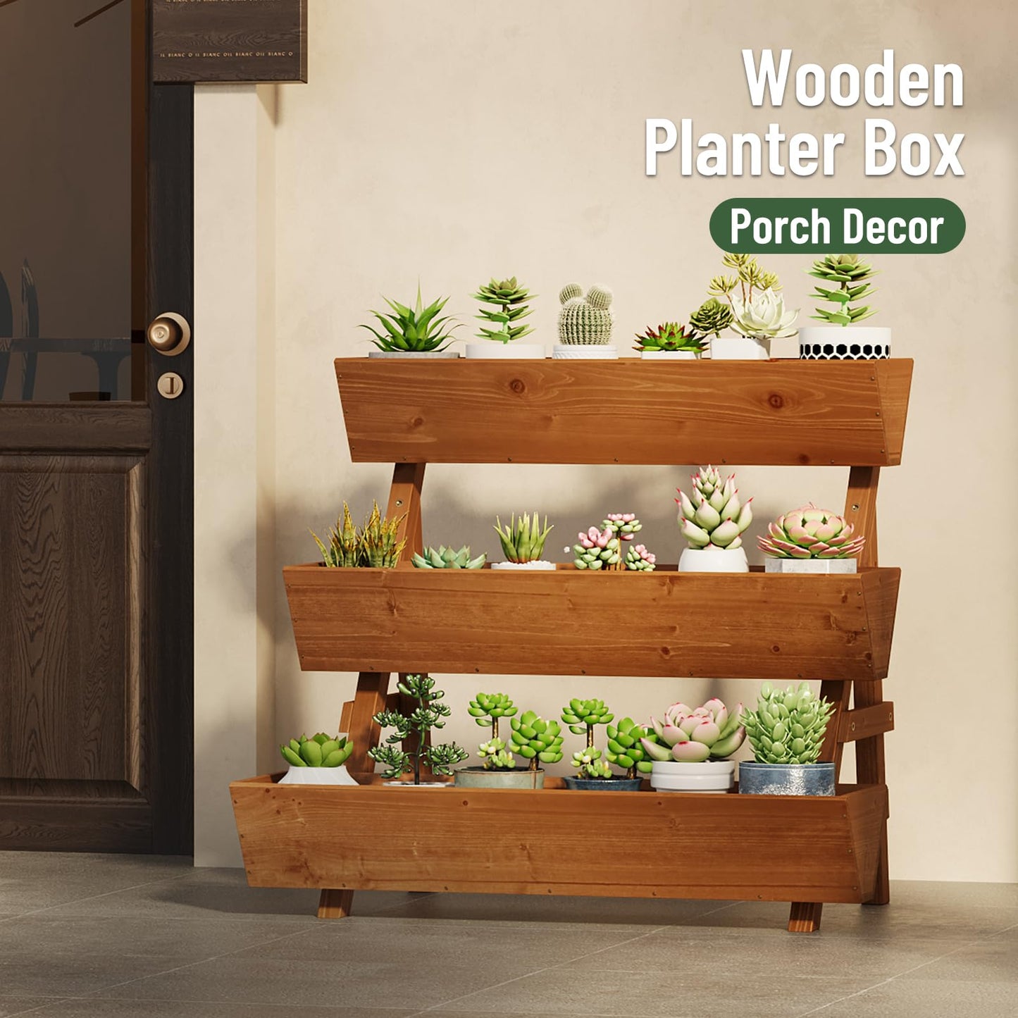 Vertical Wooden Raised Garden Bed, Garden Planters Freestanding Wood Plant Stand Flower Rack Wooden Planter Box for Plants Herbs Flowers Vegetables Outdoor Indoor Gardening (3-Tier Large Brown)