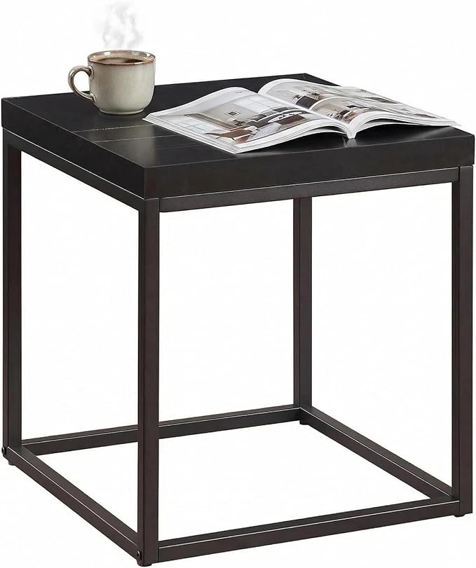 CENSI Modern Square End Table, Extra Thick 1.6" Wood Top & Metal Frame