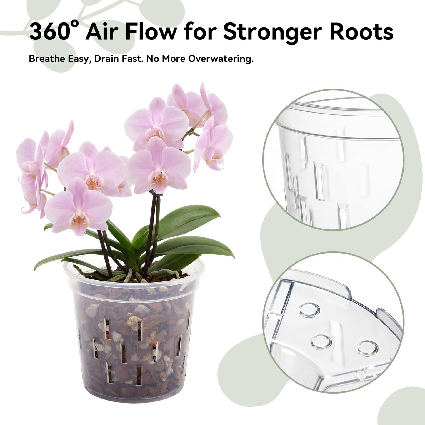 YIKUSH Orchid Pot - 5 Inch Plant Pot 5 Pack Clear Orchid Pots with Holes for Healthy Roots - Clear Design Plastic Plant Pot for Indoor and Outdoor Orchid Care