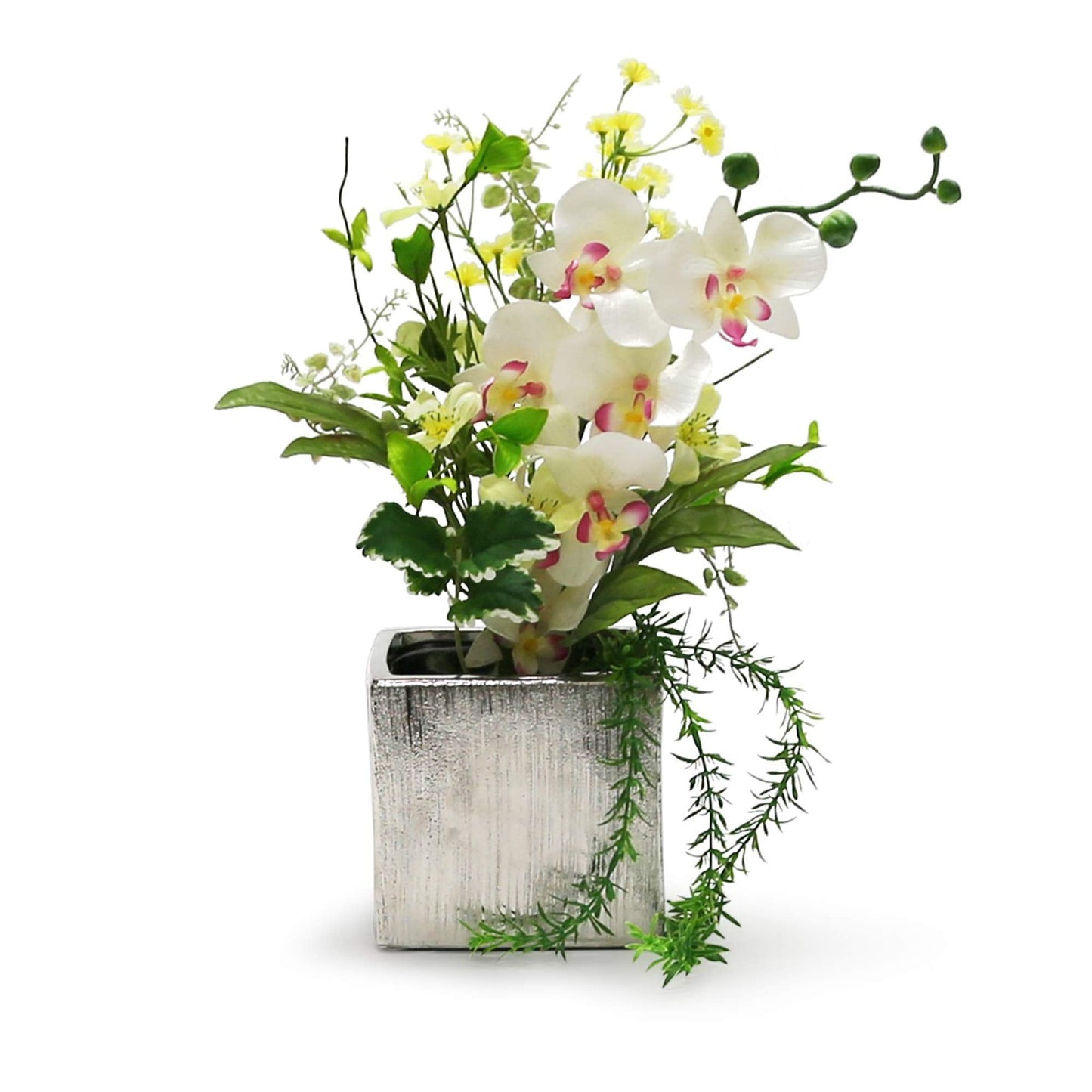 WGV Ceramic Cube Vase Width 3" Height 3" (Fits 2.5" Pot) Elegant Modern Small Square Floral Planter Terrarium Container Table Dresser for Event Accent Home Office Decor Silver Textured 1 Piece