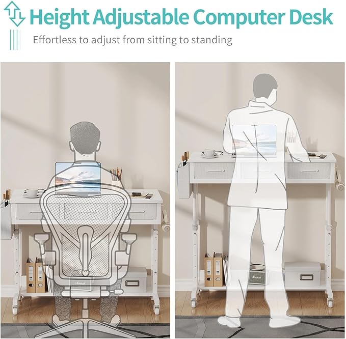 White Portable Rolling Computer Desk