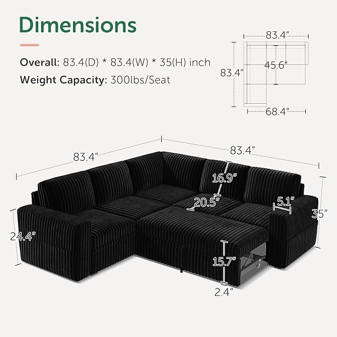 HONBAY Modular Sectional Sleeper Sofa