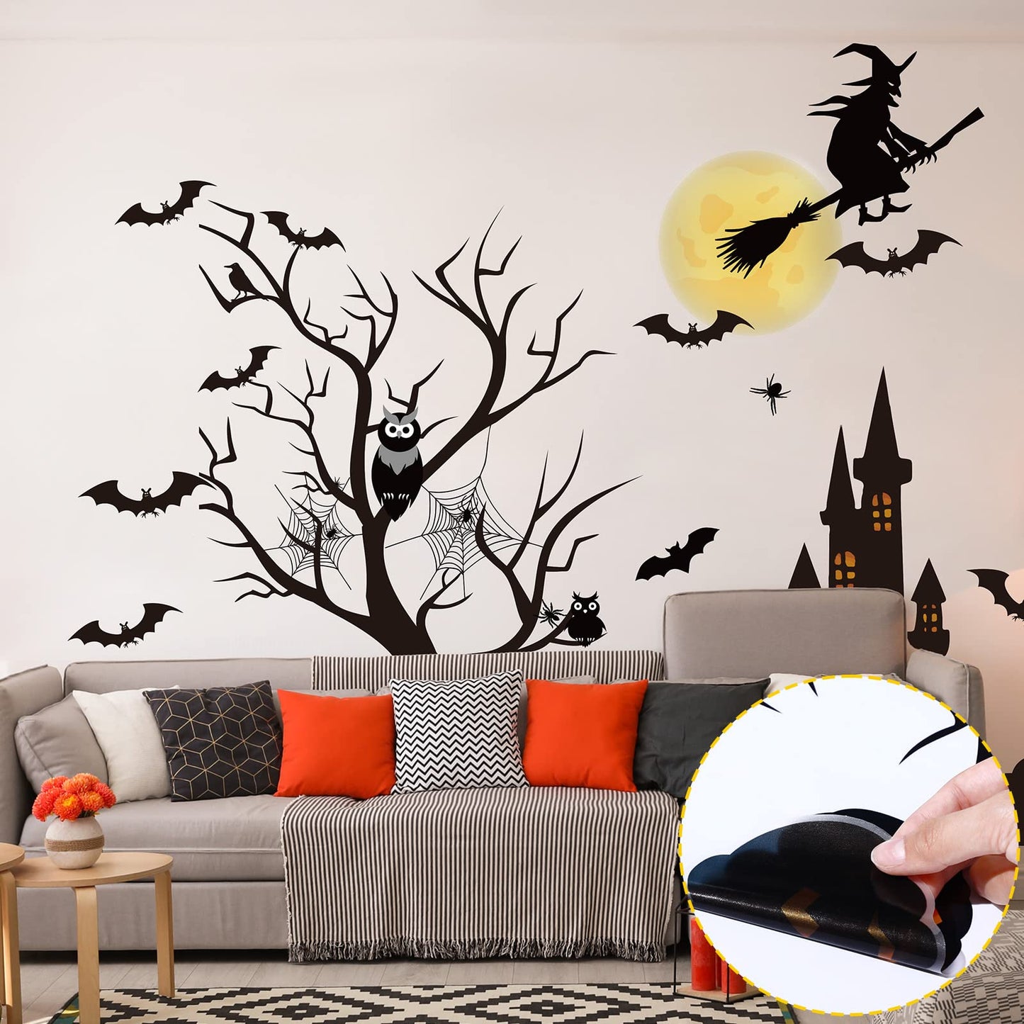 4 Sheet Halloween Window Decals Clings Decor Window Stickers Double Side Clings Decals for Party Decoration with Bat, Witch, Spider, Pumpkin for Halloween Spooky Holiday Fall Party Home Decor
