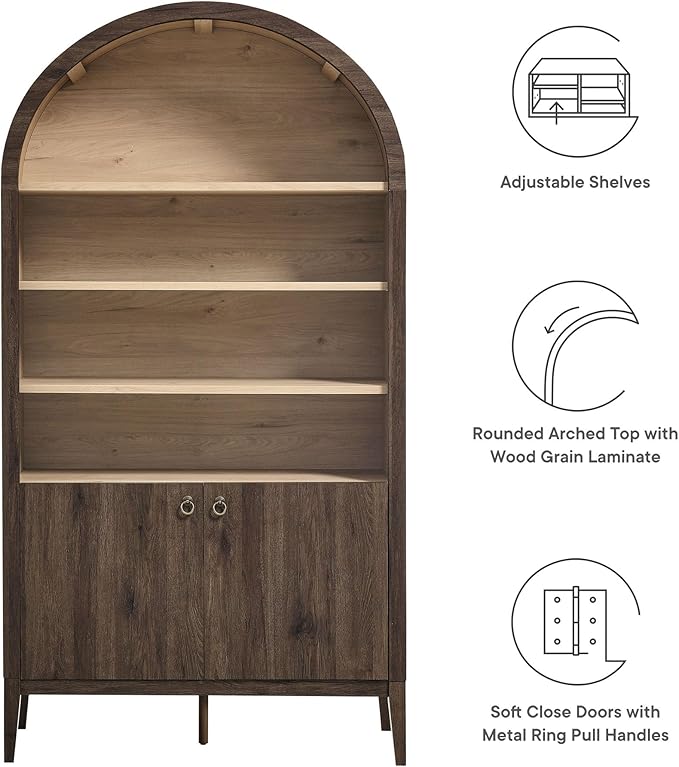 Modway Nolan Tall Arched Storage Display Cabinet in Dark Walnut