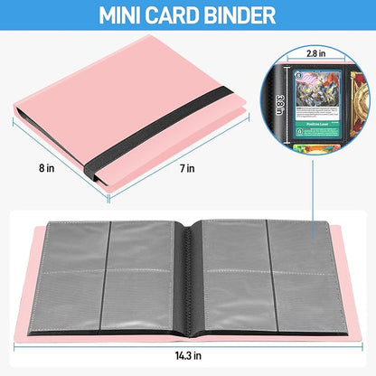 Card Binder, Upgraded 4 Pockets Trading Card Binder for Cards, Mini Collection Card Album, 160 Pockets Mini Card Book Holder - Pink