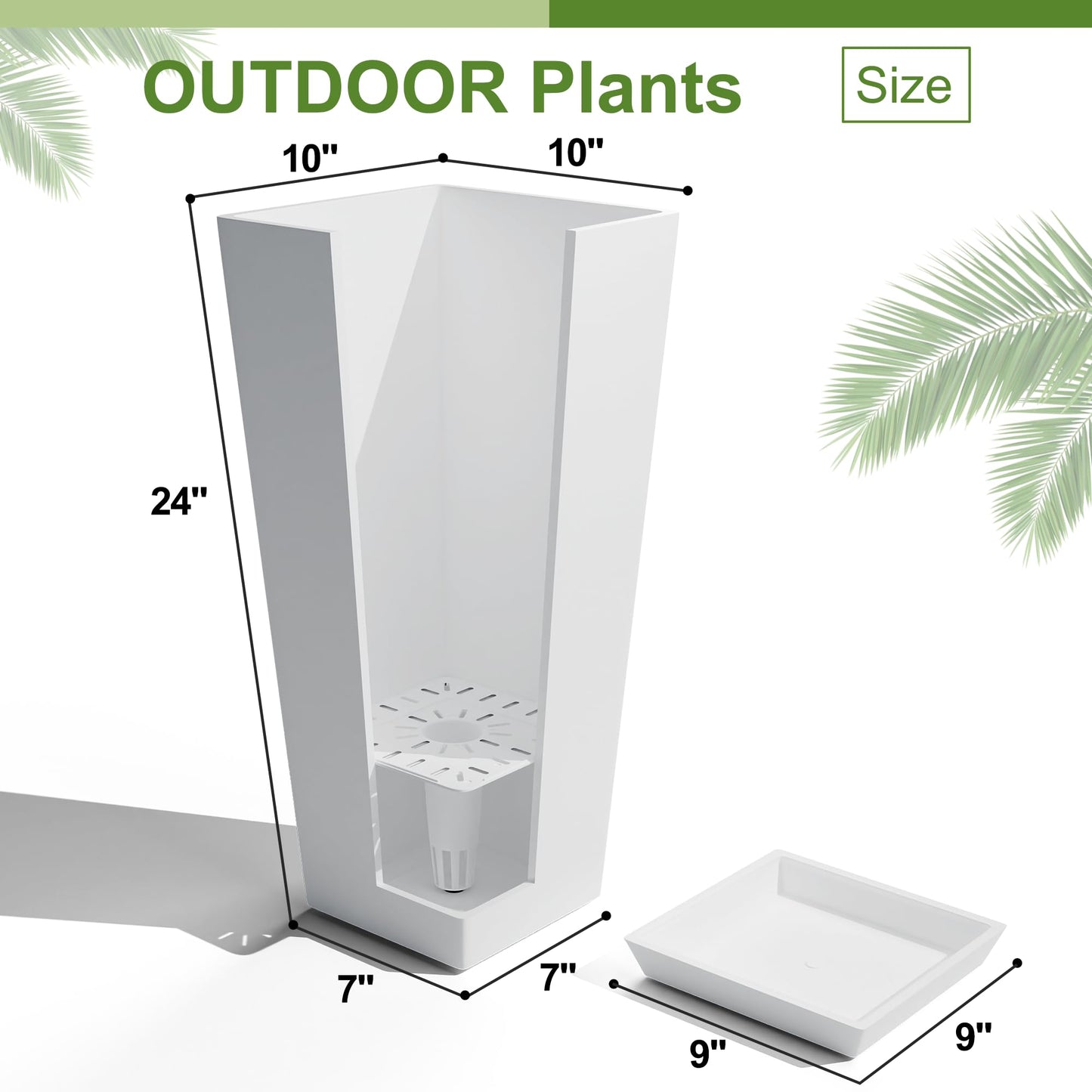 YESUNEED 24" Tall Planters for Outdoor Plants, Set of 2 Large Outdoor Planters for Front Porch Decor with Drainage Hole, Tall Planter(White)