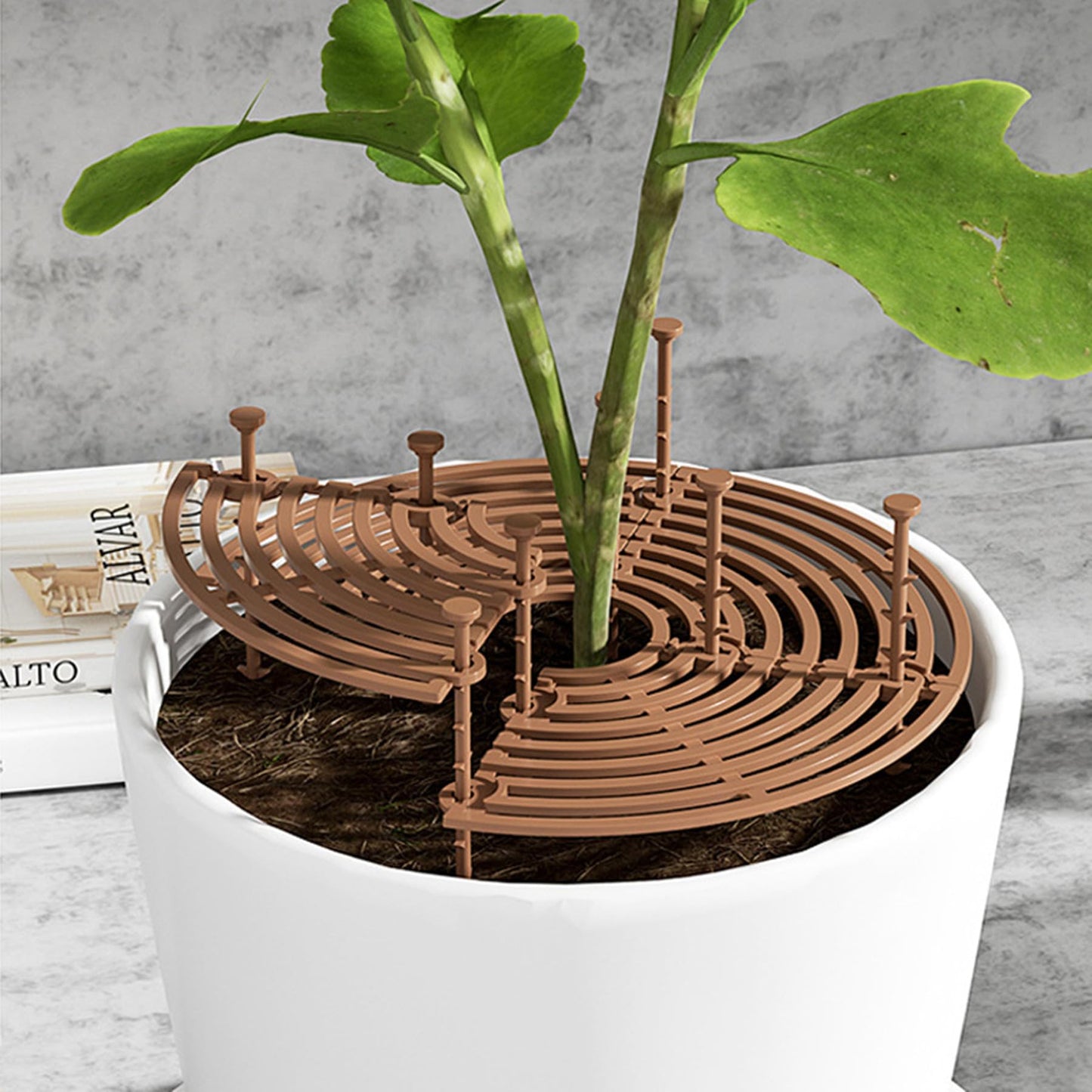 alblinsy 6 Pcs Plant Pot Grid Soil Protector Covers, 11.8" Cuttable Plant Protector Flower Pot Grid from Animals Cat Digging Stopper Plant Pot Cover with Stakes for Plant Gardening(6PCS Brown)
