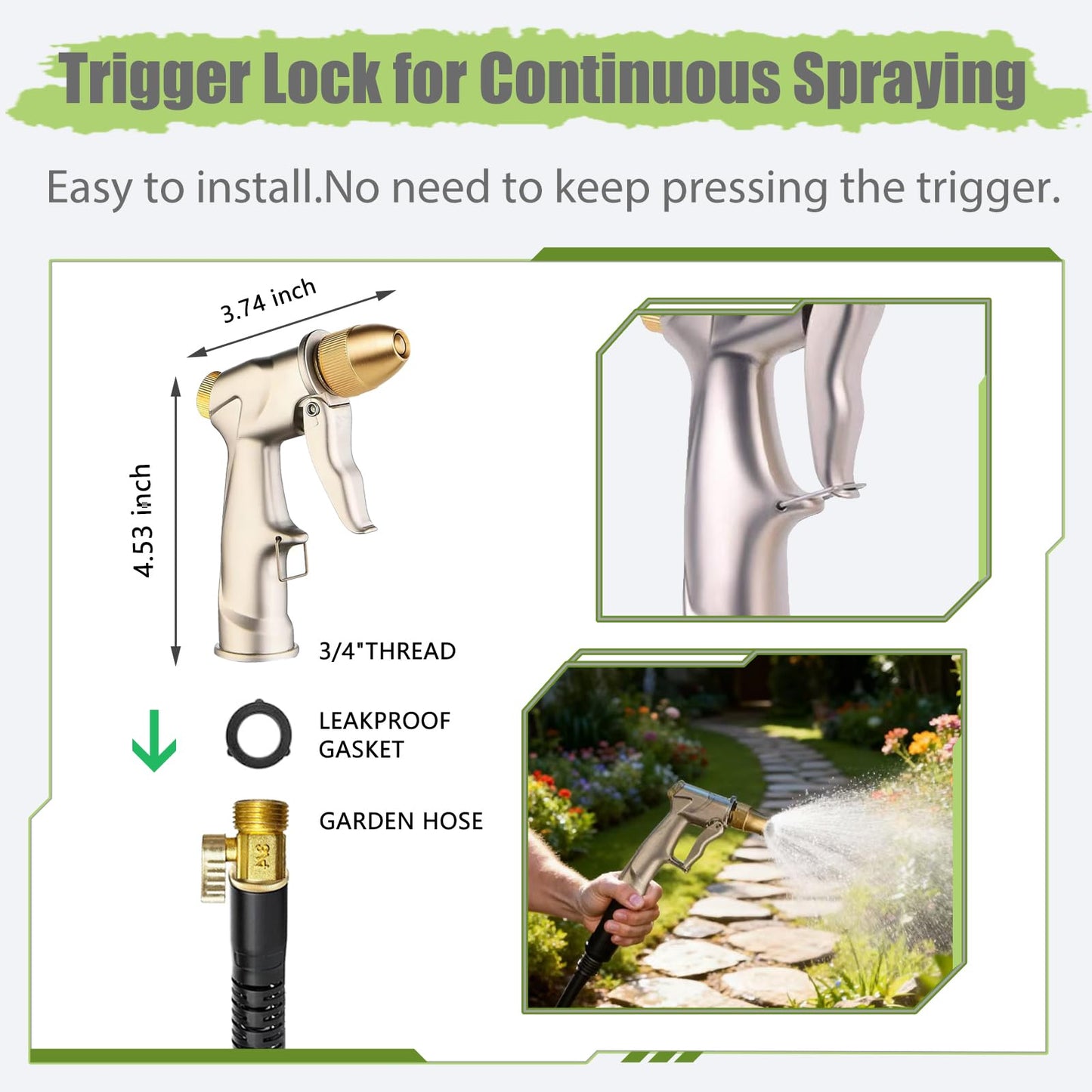 VNEIRSHAH Garden hose nozzle spray,all metal heavy-duty hand-held high pressure hose nozzle,with a variety of adjustable spray modes,suitable for watering plants, yards, car washes,pets and windows