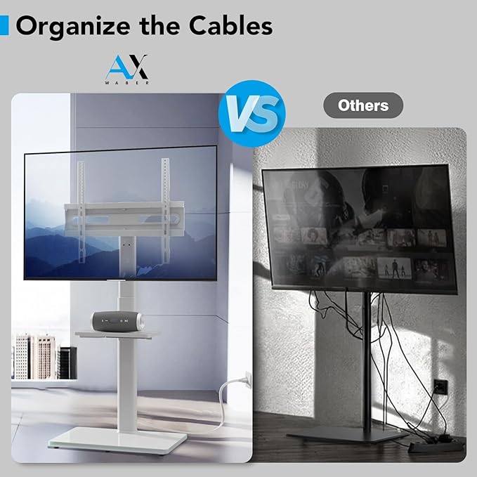 AX WABER Floor TV Stand with Power Outlet& Shelf, Universal TV Stand Mount