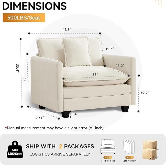 WUTUTUEE 41'' Modern Chenille Oversized Chair, Upholstered Accent Living Room