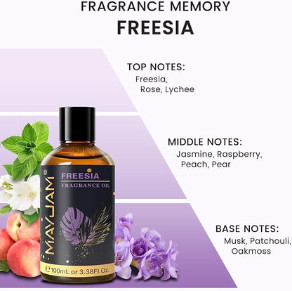 MAYJAM 100ML/3.38FL.OZ Freesia Fragrance Oils with Glass Dropper, Essential Oils for Diffusers for Home, Long Lasting Scented Oils for Diffusers Soap Candle Making