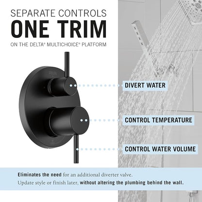 Delta Modern 14 Series Round Rain Shower System Faucet Set, Rainfall Matte Black Shower Head and Handle Set, Valve Trim Kit, 10 Inch, Matte Black T342702-BL (Valve Not Included)