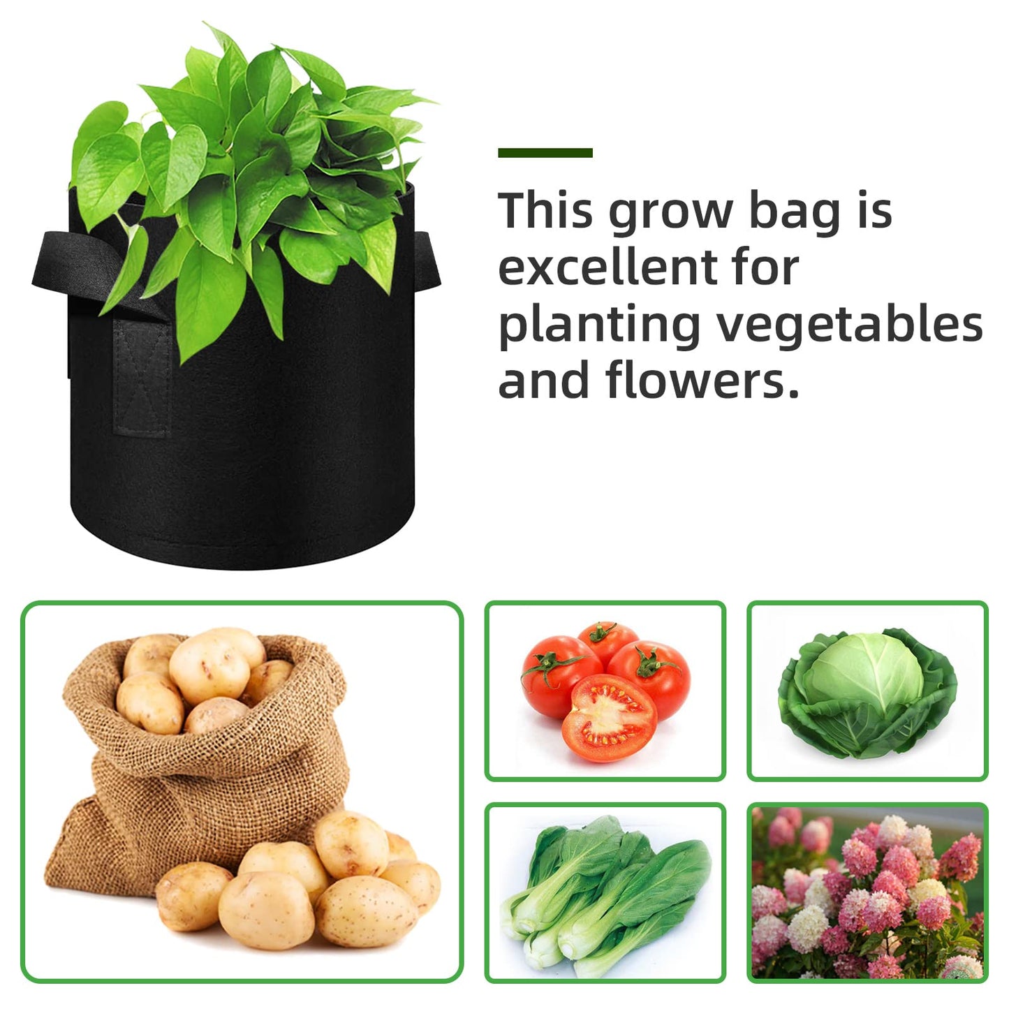 WHATWEARS 12-Pack 5 Gallon Plant Grow Bags, Thickened Nonwoven Fabric Pots with Handles, Vegetable Planter Bags Containers, Cloth Planters for Garden Vegetable/Flower/Plant/Fruits Outdoor (Black)