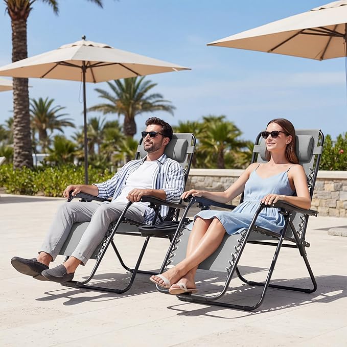 JEAREY Zero Gravity Lounge Chairs Set of 2, Adjustable Steel Mesh Recliners
