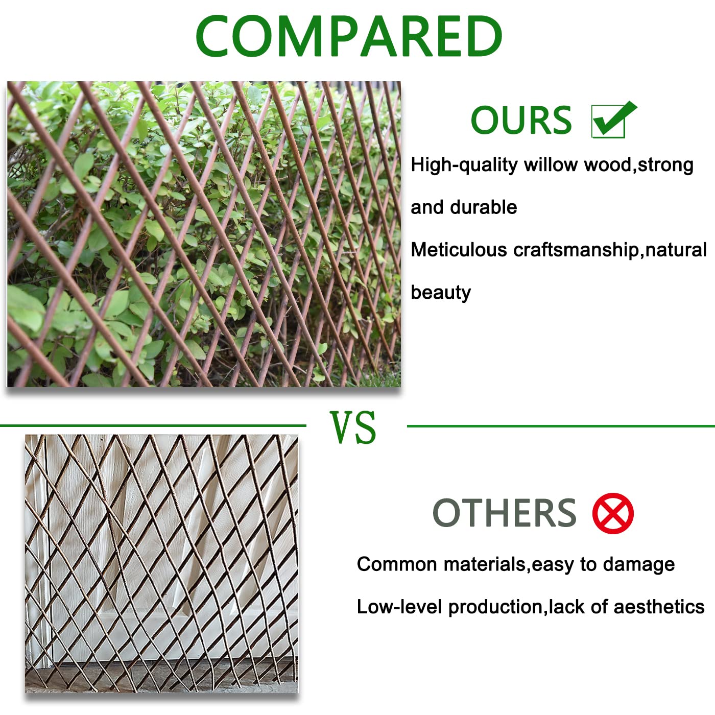 Helprise Expandable Willow Lattice Fence Panel Plant Support Garden Trellis for Climbing Vine Ivy Rose Cucumbers Clematis Outdoors Garden Yard, 36X92 Inch(1PC)
