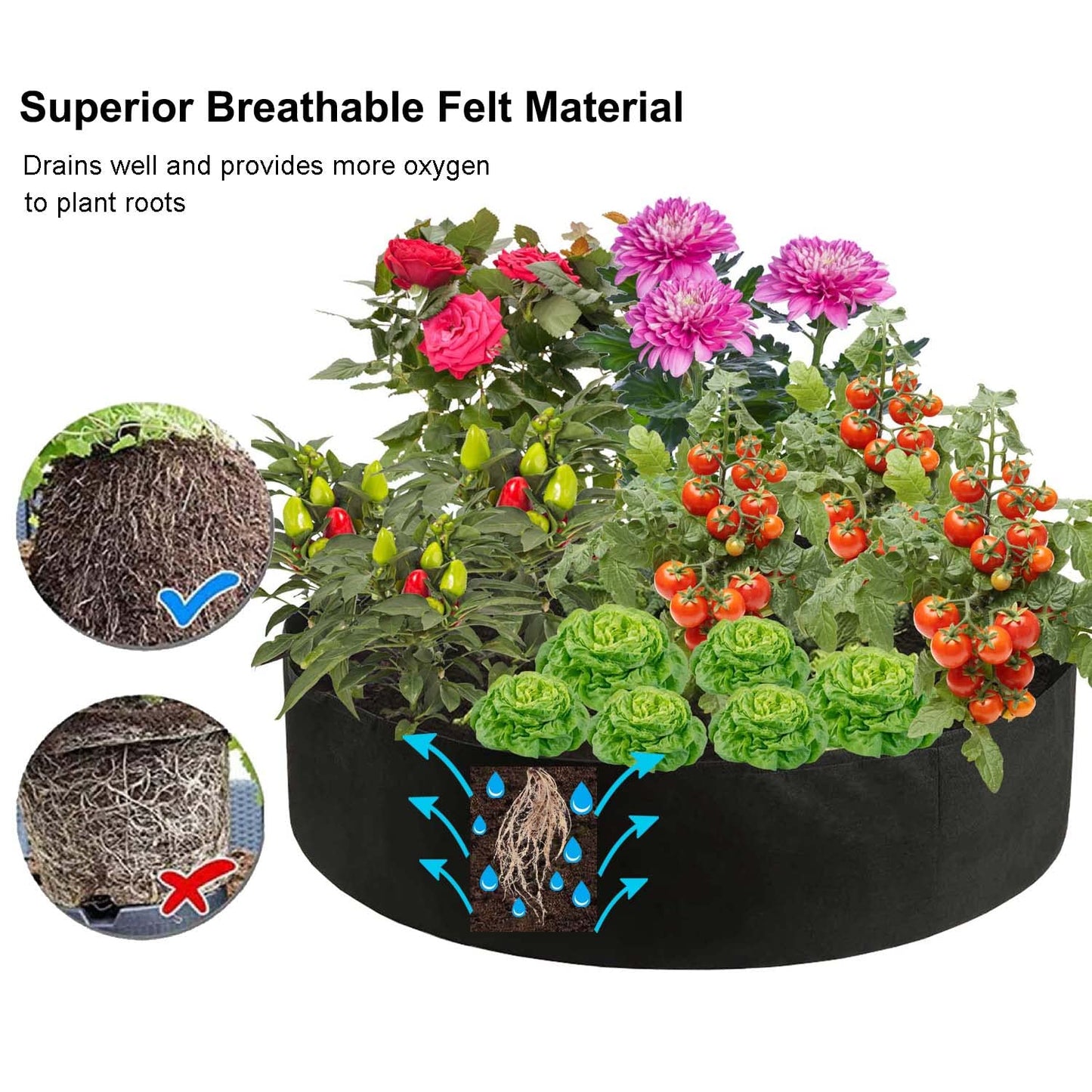 Feitore 2 Pack 100 Gallon Fabric Raised Garden Planting Beds, Heavy Duty Round Plant Grow Bags Breathable Non-Woven Planting Container for Vegetables Flower Herbs and Plants, Gardening Outdoor