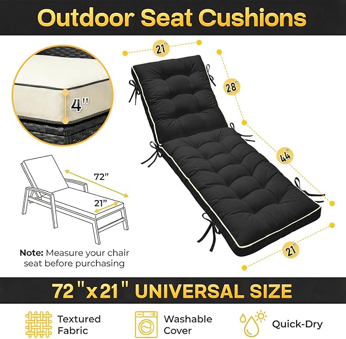 2 Pack 72x21 Inch Folding Chaise Lounge Cushion Quick Dry