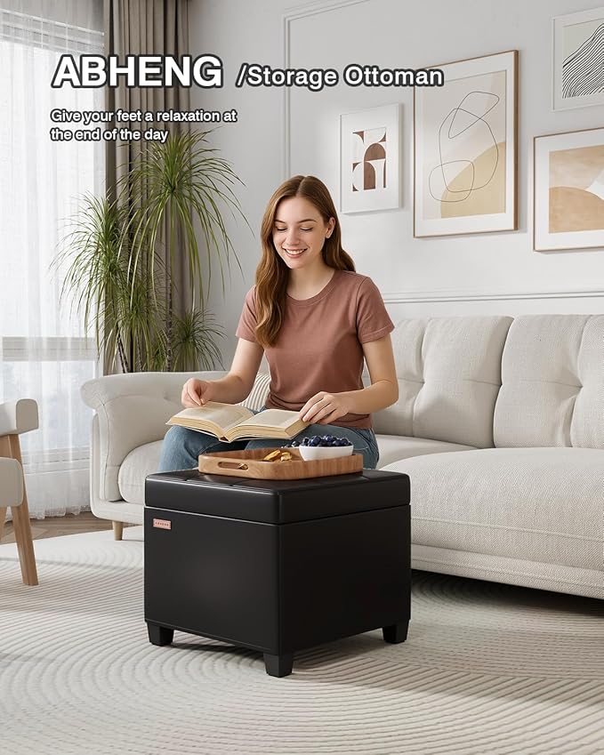 ABHENG Synthetic Leather Cover Steel Frame Ottoman