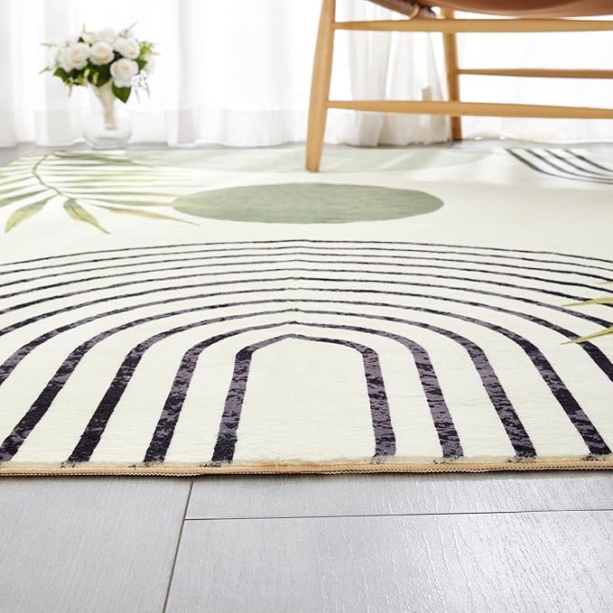 RoomTalks Mid Century Modern Washable Rug Stain Resistant, Boho Cute Aesthetic