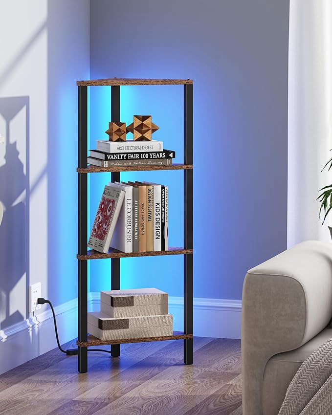 TUTOTAK Corner Shelf, 4-Tier Corner Bookshelf
