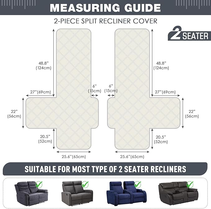 TAOCOCO 100% Waterproof Recliner Loveseat Covers 2 Seater, Split Loveseat Covers