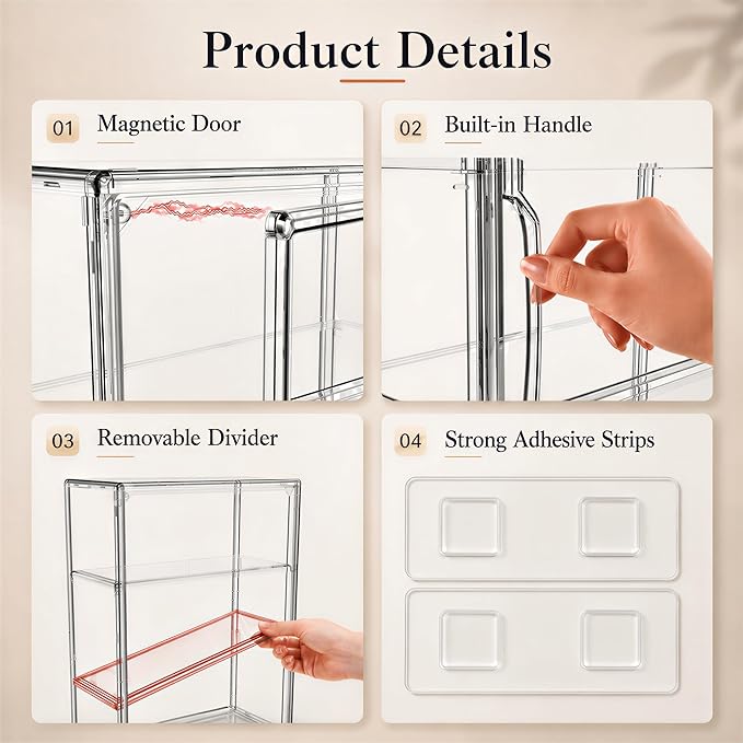 Attelite Acrylic Display Cases for Collectibles, 2 Pack 3 Layer Clear Display