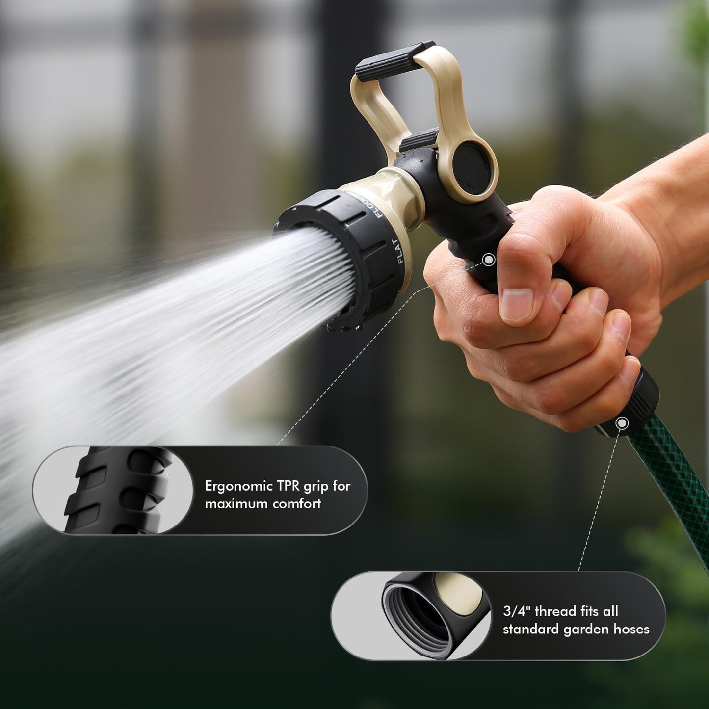 RESTMO Garden Hose Nozzle Heavy Duty, Fireman Style Nozzle with Thumb Control & Large Lever Control, 7 Adjustable Spray Patterns High Pressure Hand Sprayer for Watering Plants, Car and Pet Washing