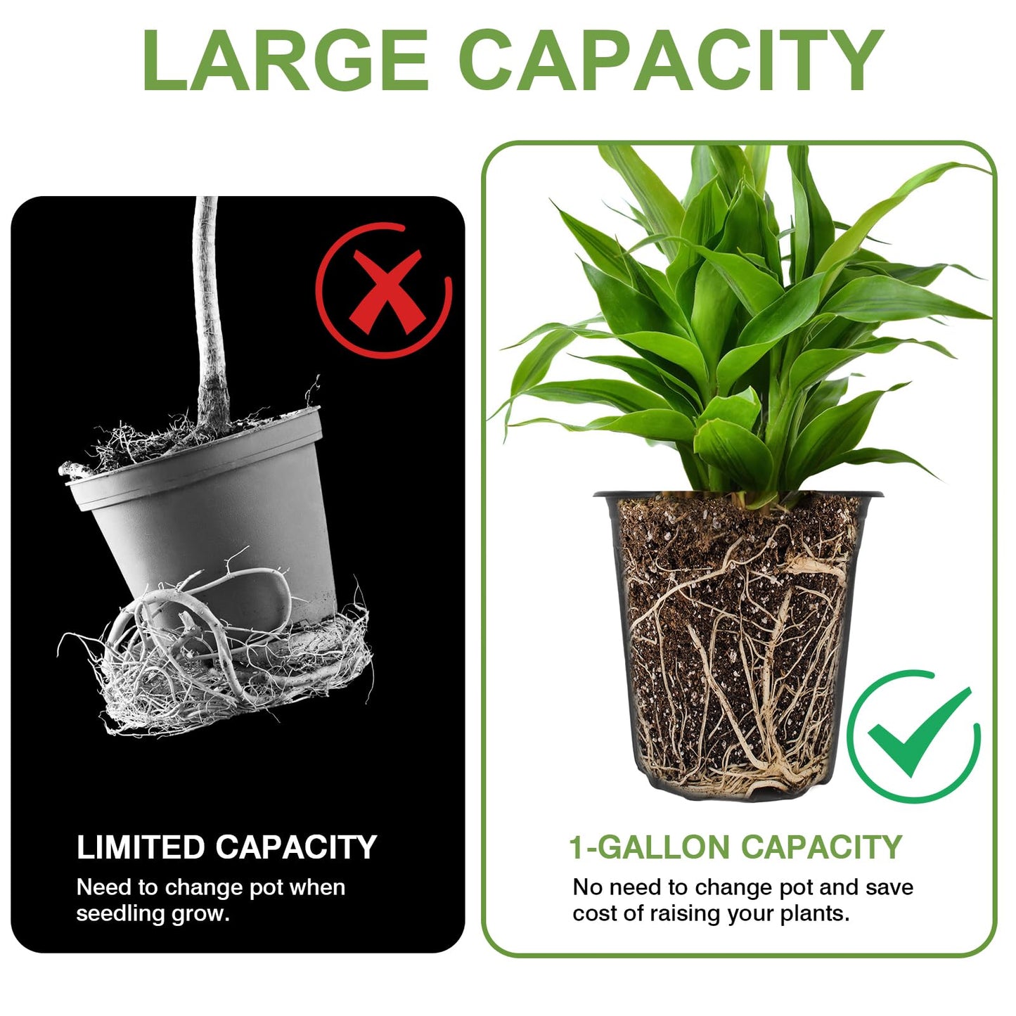 GroTheory 100 Pack 1 Gallon Nursery Pots, 6.7 Inch Plastic Pots for Plants, Plastic Flower Pots, Plant Pot, Seedling Pots for Potting, Seed, Succulent, Planting Pots with Plant Labels