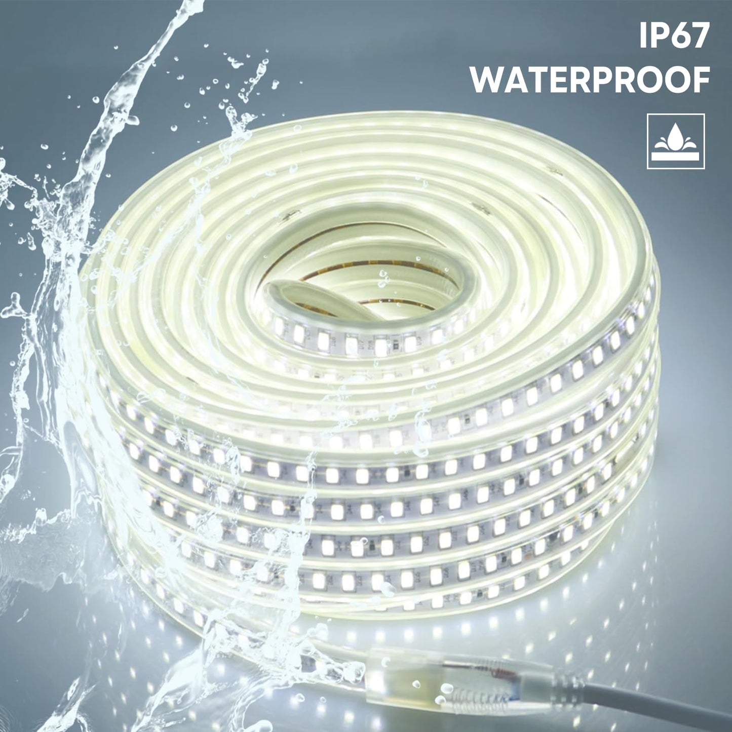 pcningled AC 110 Volt LED Light Strip Flexible Cuttable 6.56 ft Outdoor LED Lights Waterproof IP67 SMD 5730 120LEDs/m 6000K Cold White Rope Lights for Bedroom Wall Kitchen Cabinets Home Decor