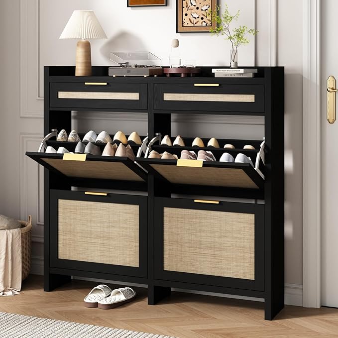 HOKYHOKY Large Rattan Shoe Storage Cabinet