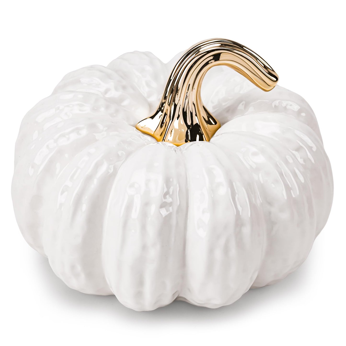 Quancru 7.9 Inch Fake Pumpkin Decorations Ceramic Figurines White Realistic Artificial Pumpkins Model for Outdoor Halloween Fall Harvest Thanksgiving Kitchen Tabletop Centerpiece Crafts - 1 PCS