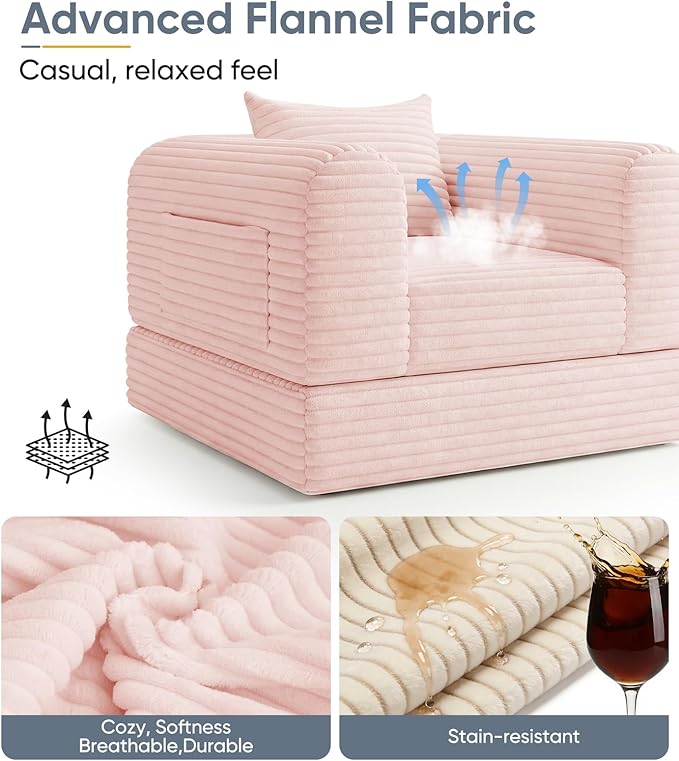 Versatile 2 in1 Loveseat Pink Accent Chair Couch Convertible Boneless Chaise