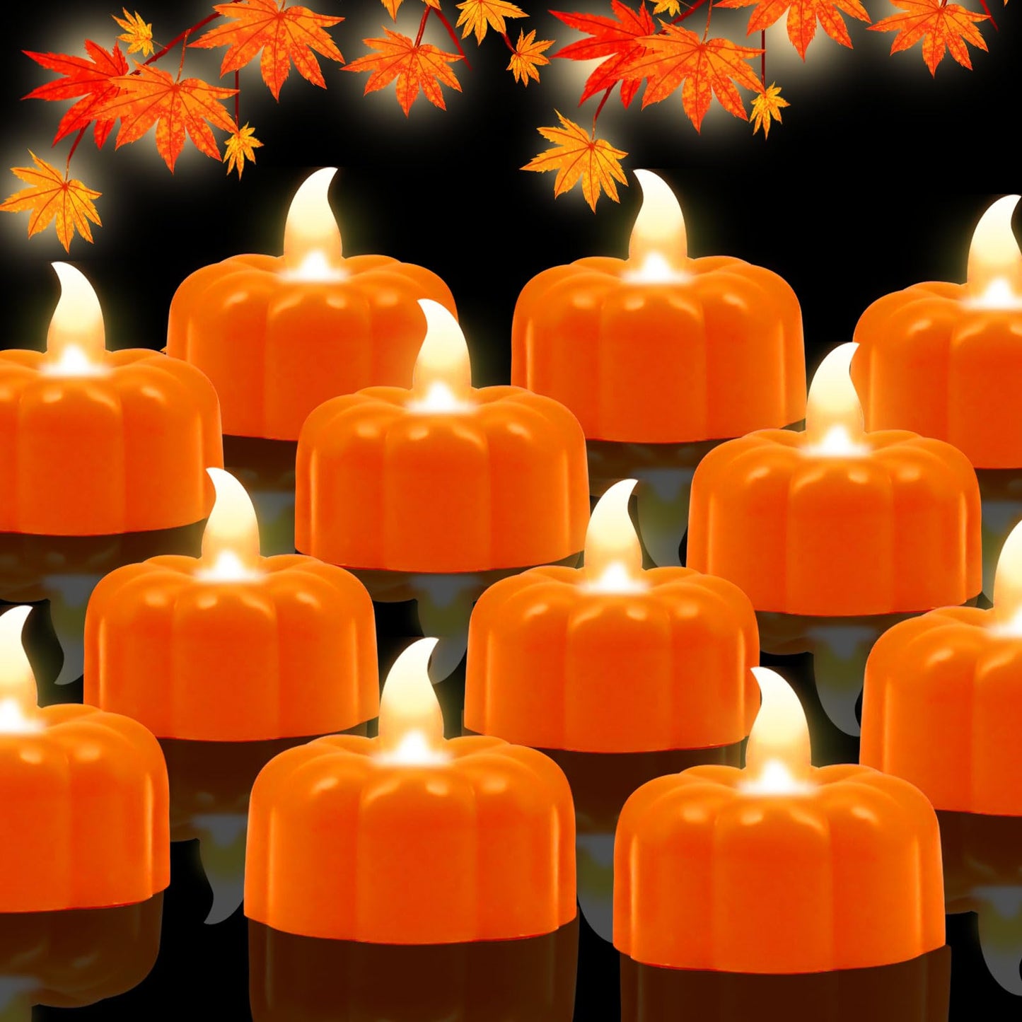Pumpkin Tea Lights Fall Decorations for Home,12 Pack LED Orange Pumpkin Lights FlameLess Candles Battery Operated Thanksgiving Flickering Tealights Candles for Table Home Party Halloween Decor