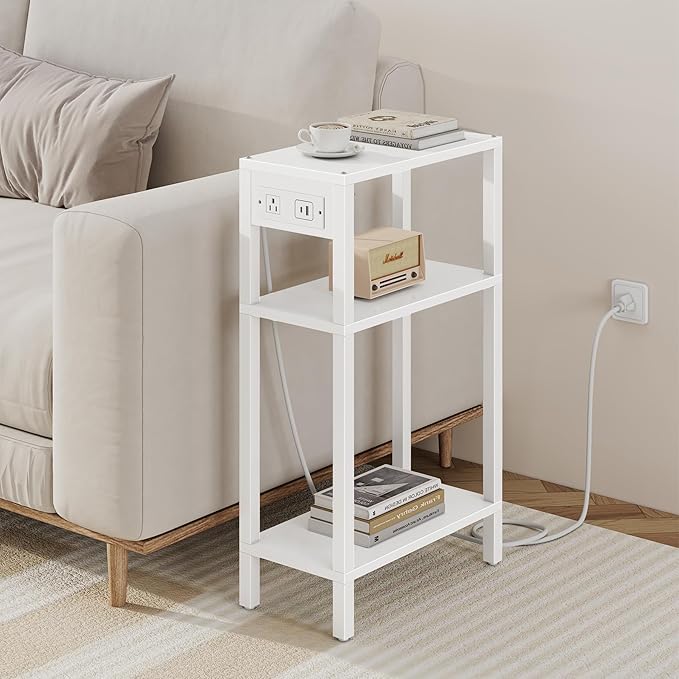 TUTOTAK Narrow Side Table with Charging Station, Small End Table with USB Ports