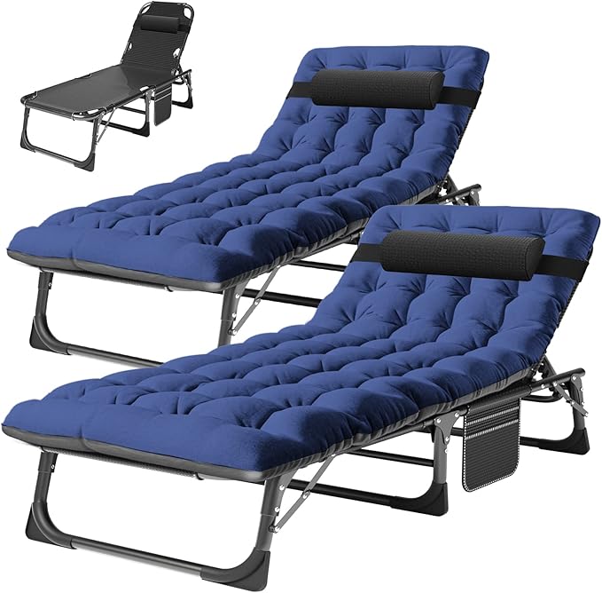ABORON 2PK Heavy Duty Tanning Chair, 5-Gear Outdoor Folding Chaise Lounge Chair