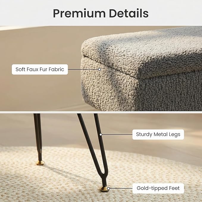 Vanity Stool Chair, Faux Teddy Fur Ottoman Foot Stool