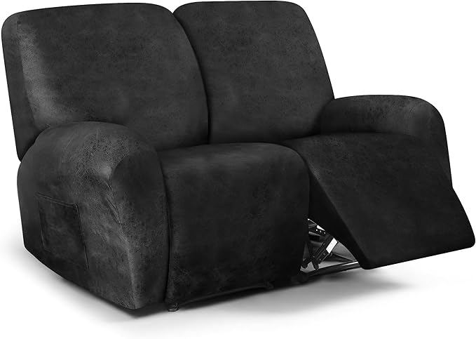 ANARACHON Leather Look Loveseat Recliner Cover, 6-Pieces Stretch Dual Recliner