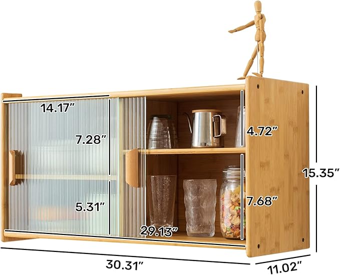 HollyHOME Small Bamboo Wall Mounted Kitchen Pantry Sideboard