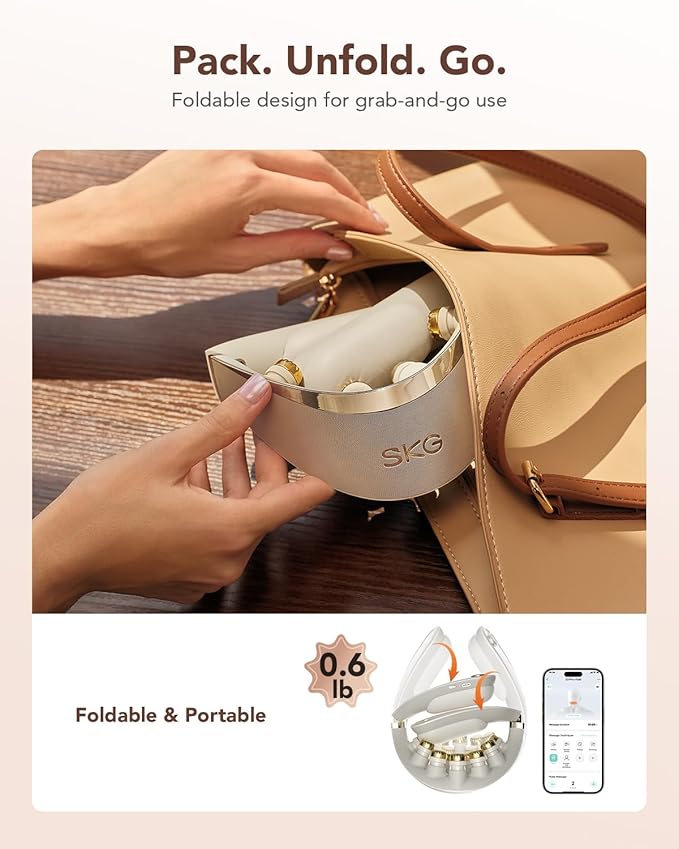 SKG Foldable Neck Massager for Pain Relief Deep Tissue Vibration Cordless Travel Massager,Portable 3D Neck Massager for Office Home Car Travel Gold Titanium Neck Massager 3.0 Valentine Gifts