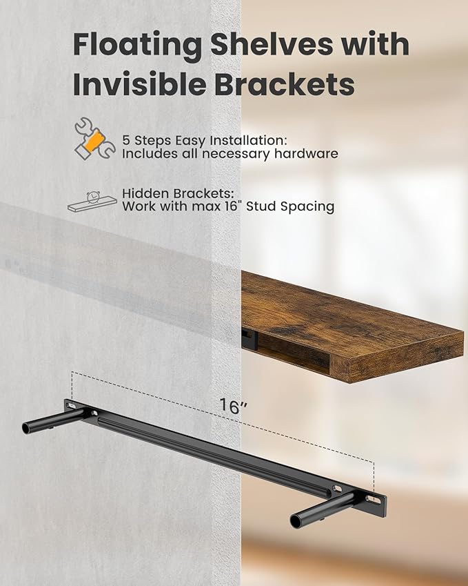 AMADA HOMEFURNISHING 23.6" L Floating Shelves, Wall Shelves Set of 3