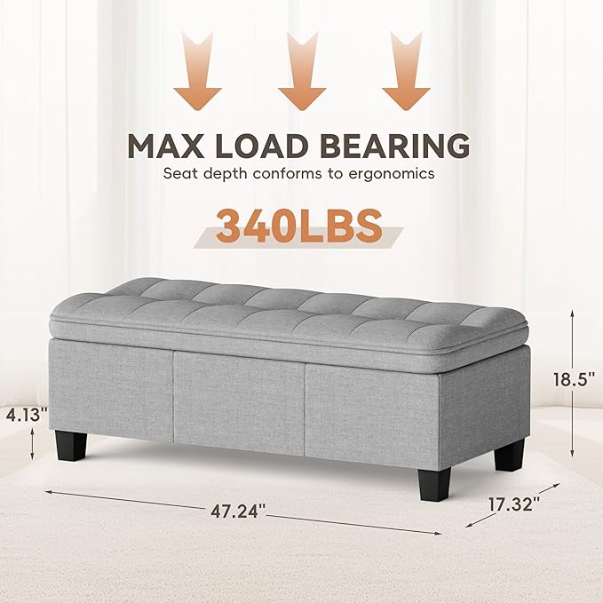 YESHOMY 47 Inches Ottoman with Storage, Storage Bench with Legs, Ottomans