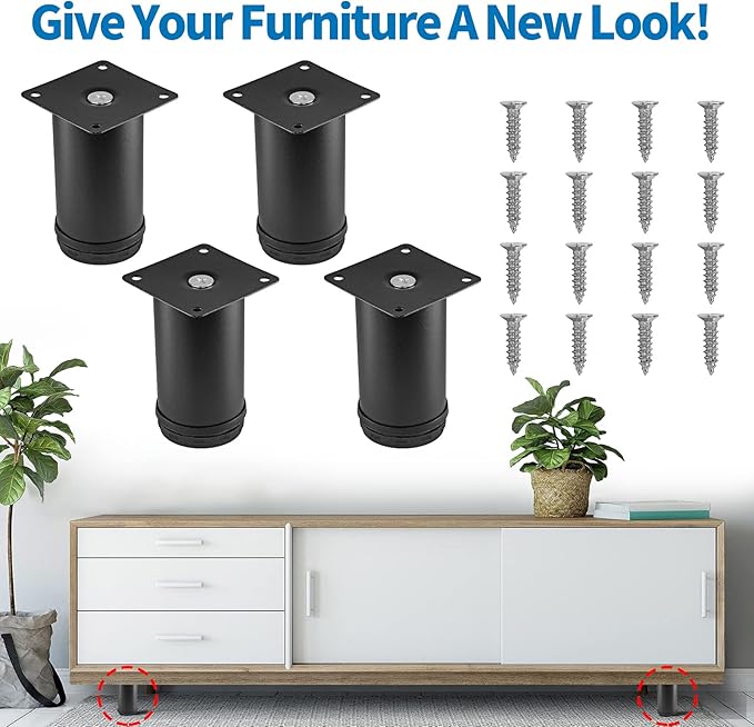 4 Inch Metal Furniture Legs Stainless Steel Adjustable Legs Black Metal Legs
