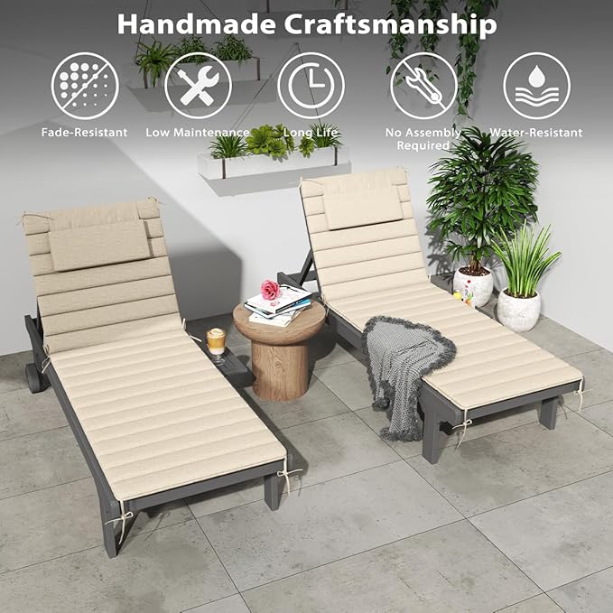 Sundale Outdoor Olefin Quilted Lounge Cushion Set of 4, Patio Foldable Chaise